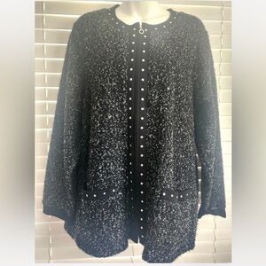 Cathy Daniel’s full-zip cardigan sweater with pockets and Studded embellishments